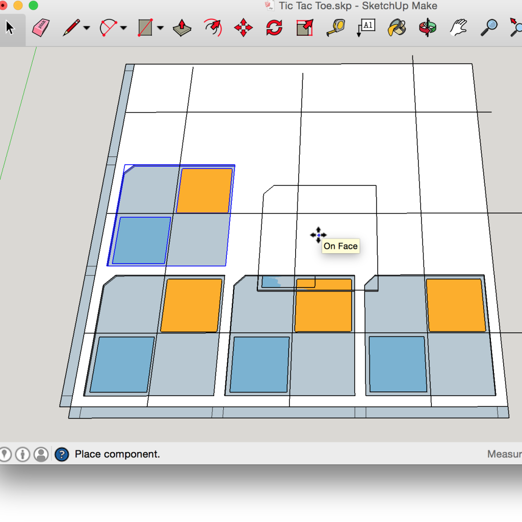 Sketchup Interface with plugin for RapID being used to create a Tic Tac Toe board.